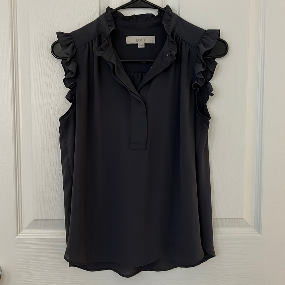 LOFT • charcoal ruffle sleeveless top (SP)